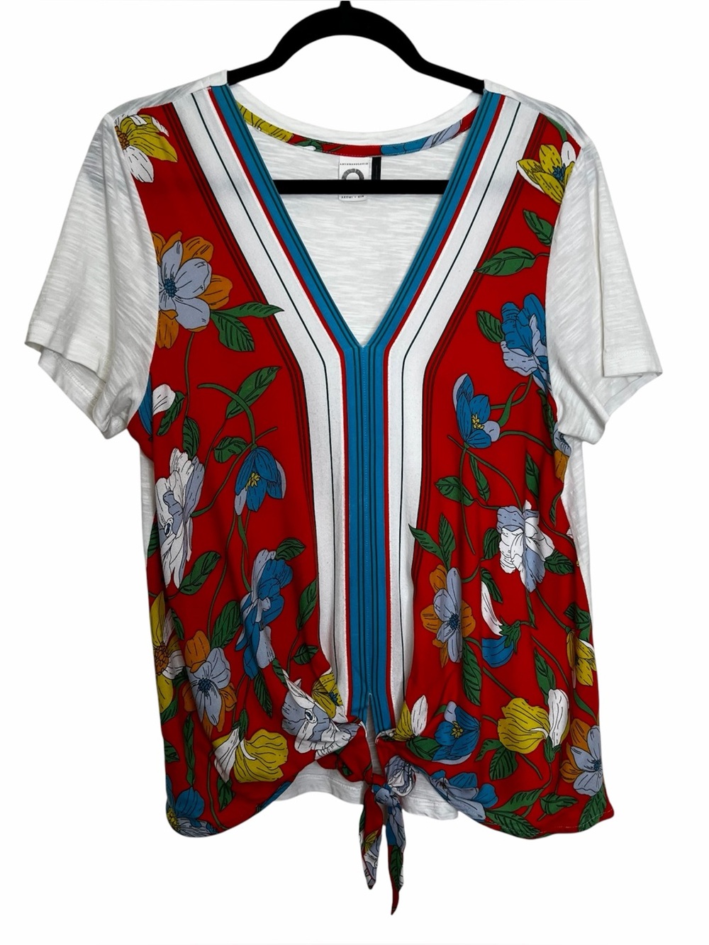 Anthropologie Akemi + Kin Sherburne V-Neck Top Tie-Front Boho Hawaiian Floral